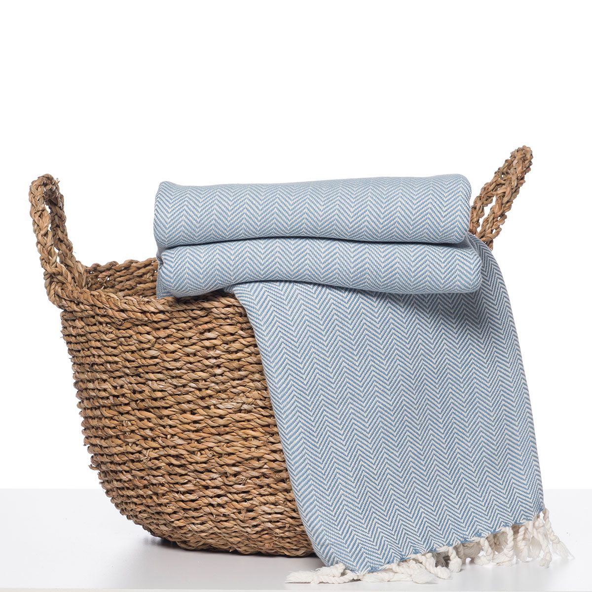 Air Blue Herringbone Turkish Blanket – Soft Cotton Throw for Home & Travel