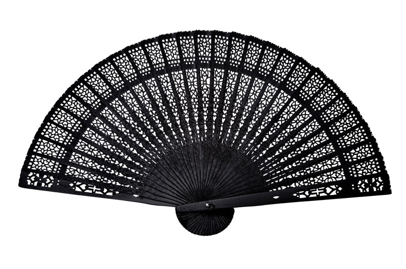 Black elegant wood folding fan for weddings, outdoor events, and guest favors