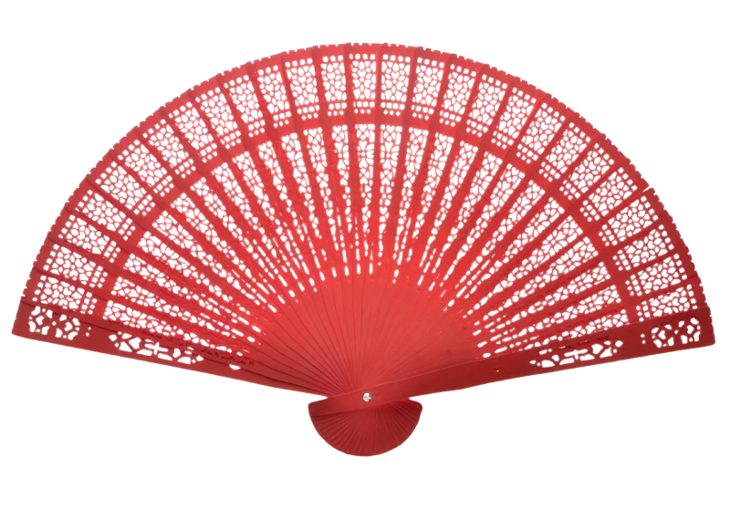 Red elegant wood folding fan for weddings, outdoor events, and guest favors