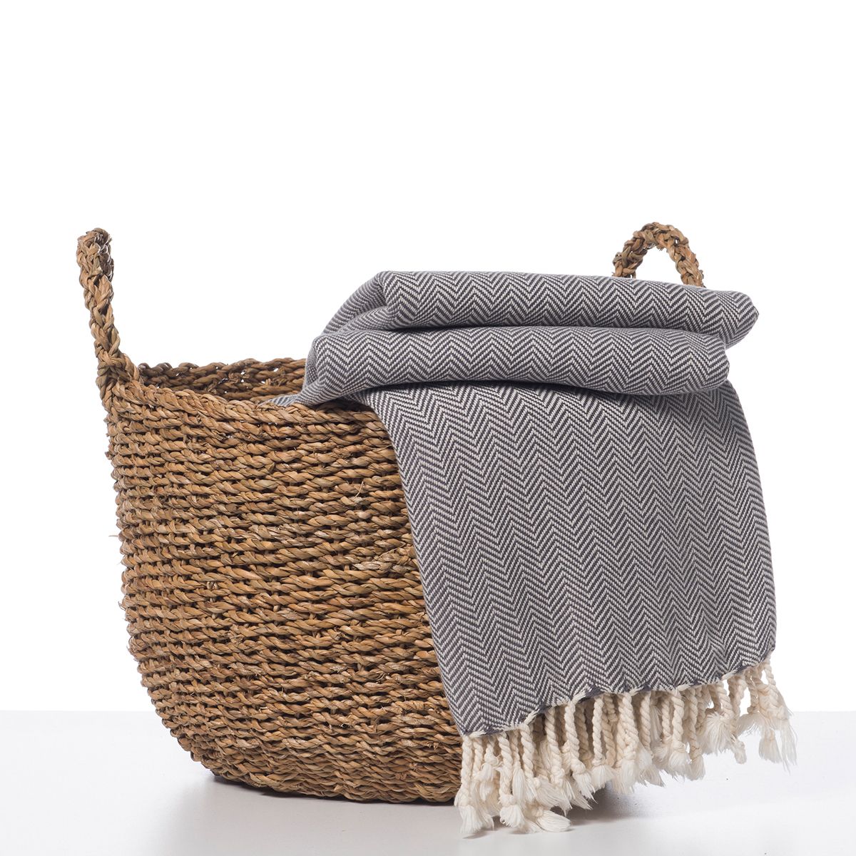 Dark Gray Herringbone Turkish Blanket – Soft Cotton Throw for Home & Travel