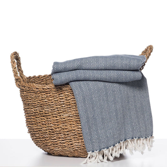 Navy Herringbone Turkish Blanket – Soft Cotton Throw for Home & Travel