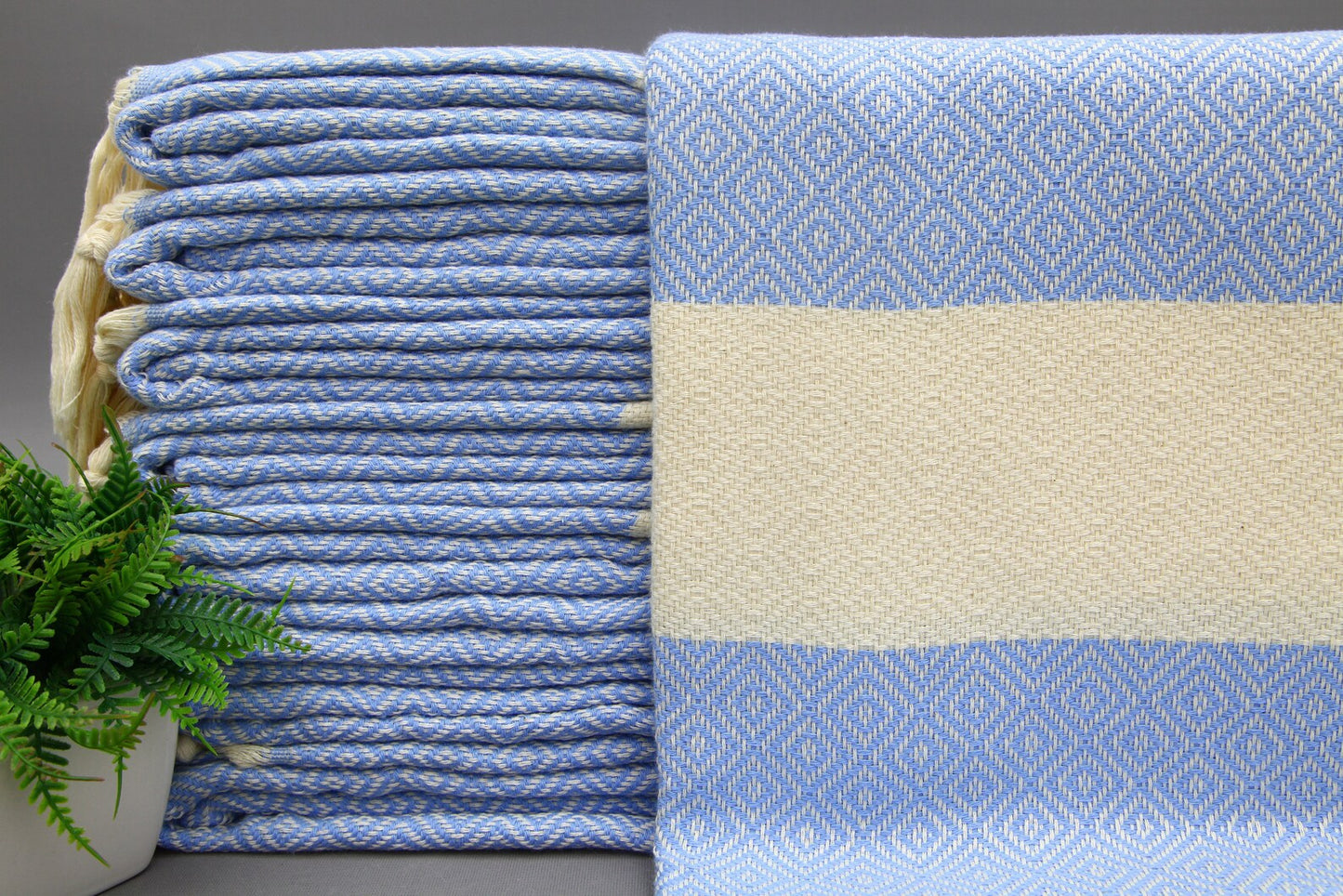 Baby Blue Diamond Classic Turkish Towel in premium cotton, lightweight, quick-drying, and perfect for travel, beach, spa, and luxe gifts