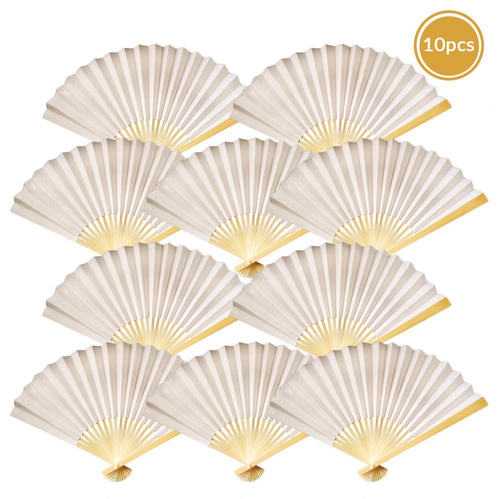 Beige Paper Folding Fan for weddings, outdoor events, and guest favors