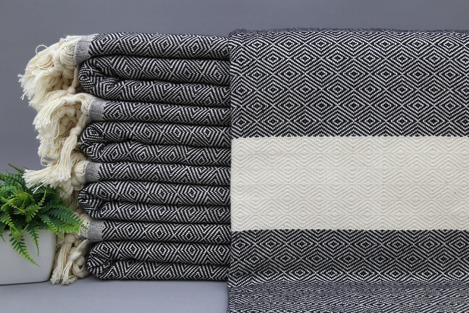 Black Diamond Classic Turkish Towel in premium cotton, lightweight, quick-drying, and perfect for travel, beach, spa, and luxe gifts