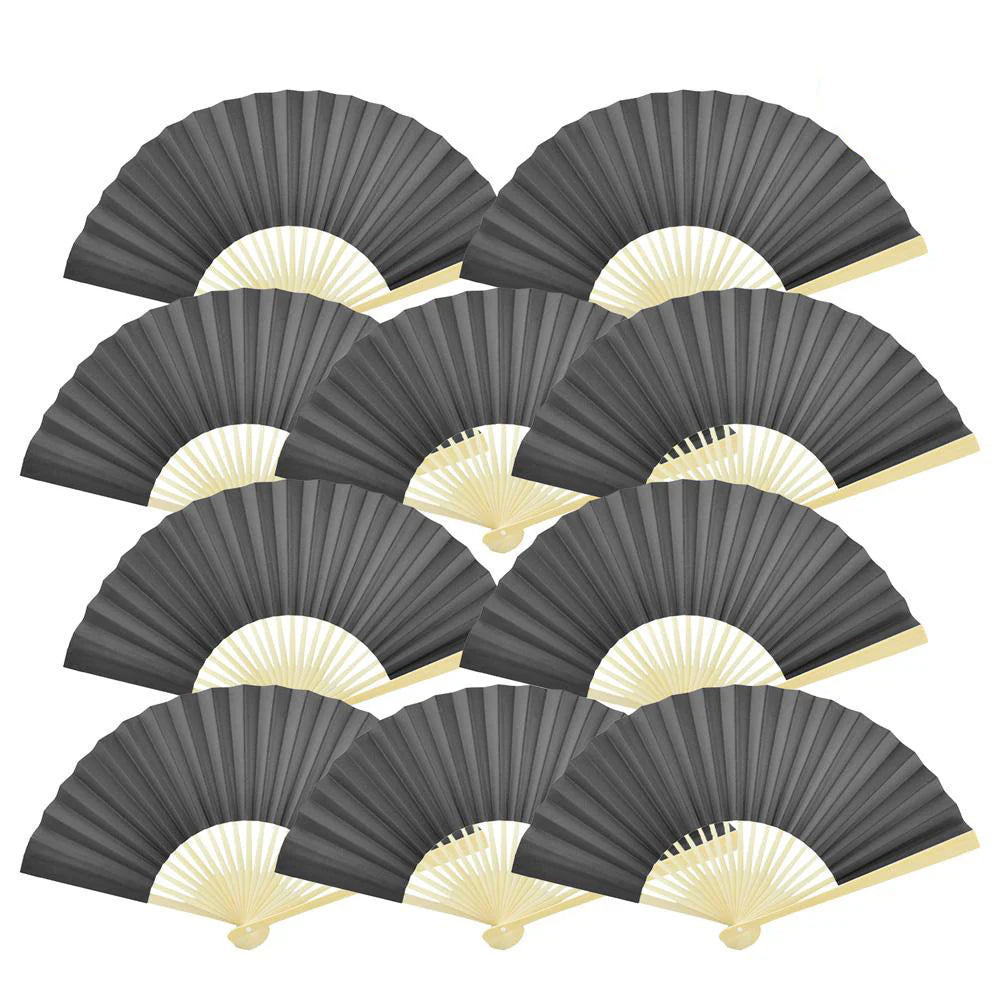 Black Paper Folding Fan for weddings, outdoor events, and guest favors