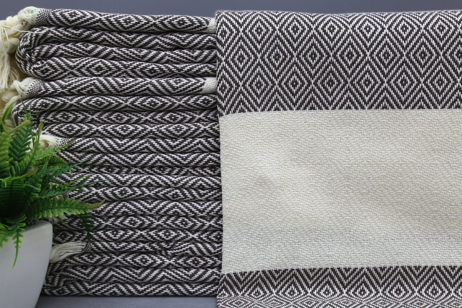 Brown Diamond Classic Turkish Towel in premium cotton, lightweight, quick-drying, and perfect for travel, beach, spa, and luxe gifts