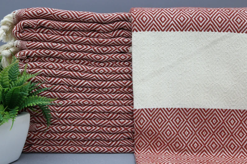 Burnt Orange Diamond Classic Turkish Towel in premium cotton, lightweight, quick-drying, and perfect for travel, beach, spa, and luxe gifts