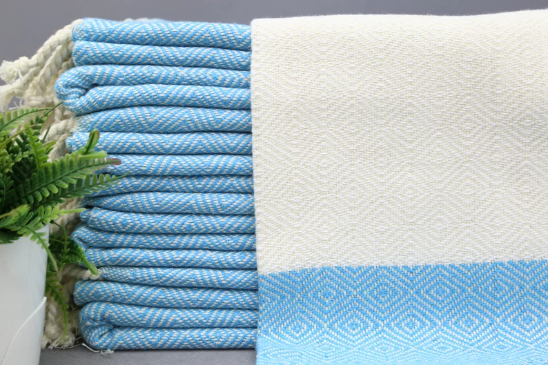 Cyan Diamond Classic Turkish Towel in premium cotton, lightweight, quick-drying, and perfect for travel, beach, spa, and luxe gifts