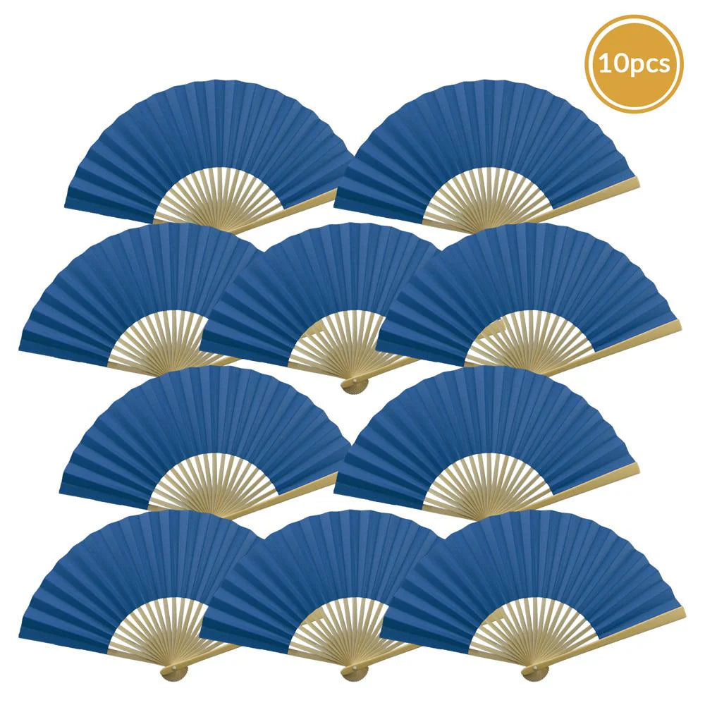 Navy Paper Folding Fan for weddings, outdoor events, and guest favors