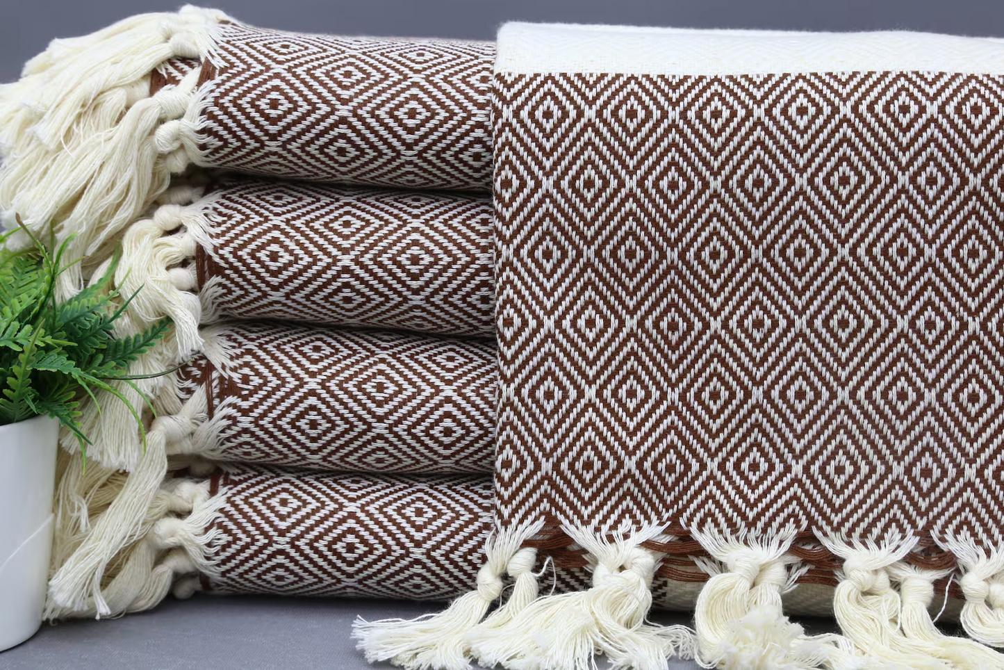 Dark Brown Diamond Classic Turkish Towel in premium cotton, lightweight, quick-drying, and perfect for travel, beach, spa, and luxe gifts