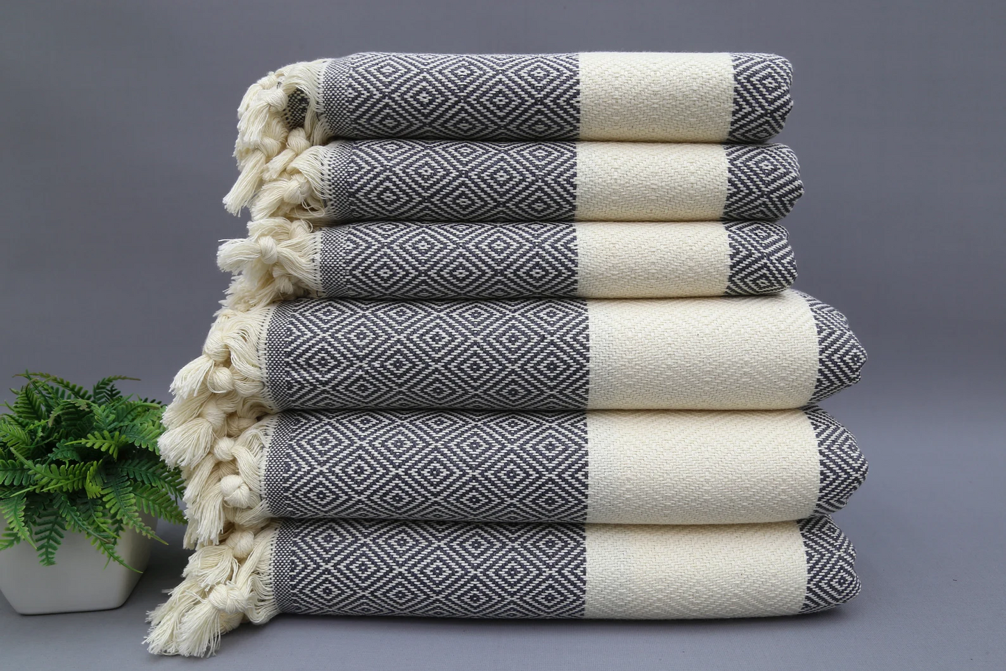 Dark Gray Diamond Classic Turkish Towel  in premium cotton, lightweight, quick-drying, and perfect for travel, beach, spa, and luxe gifts