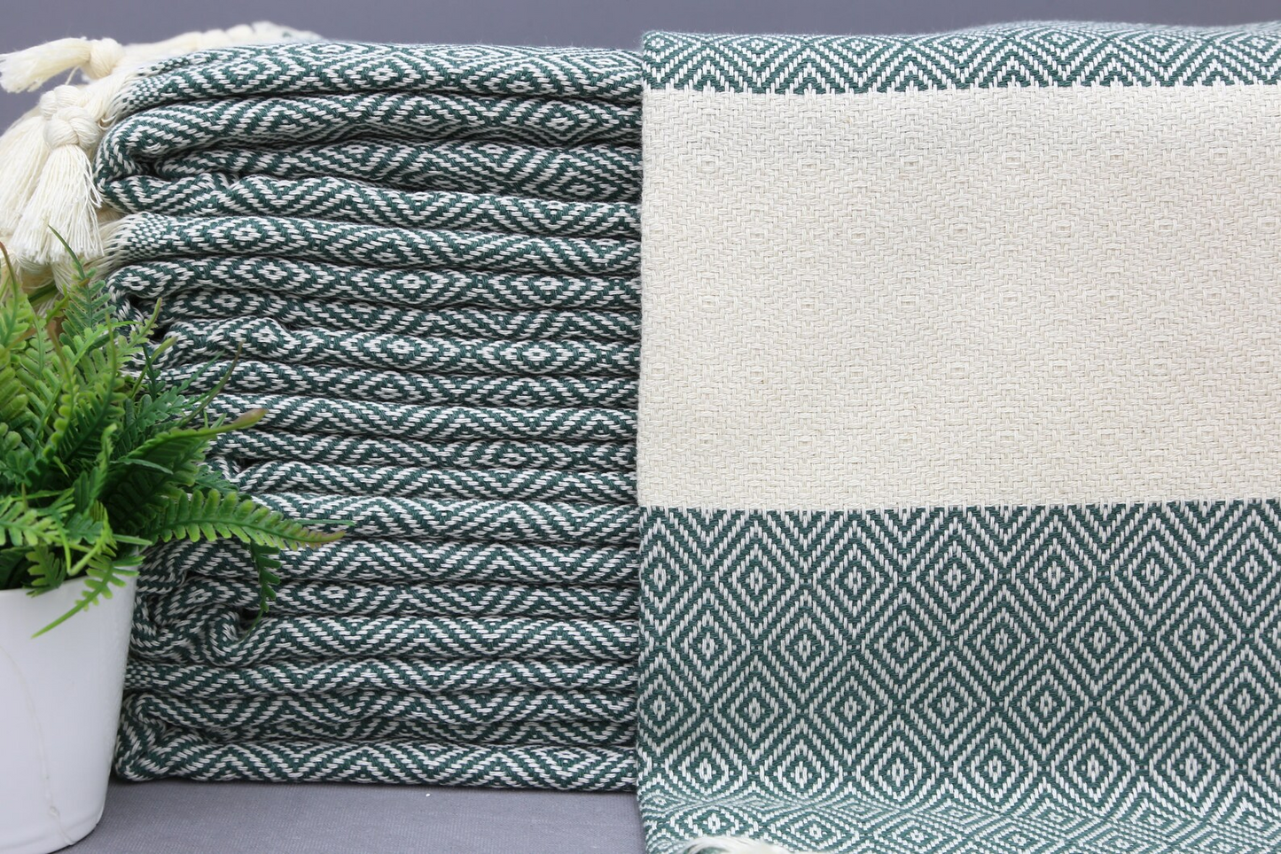 Dark Green Diamond Classic Turkish Towel in premium cotton, lightweight, quick-drying, and perfect for travel, beach, spa, and luxe gifts