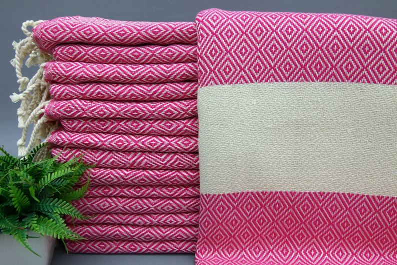 Fuchsia Diamond Classic Turkish Towel in premium cotton, lightweight, quick-drying, and perfect for travel, beach, spa, and luxe gifts