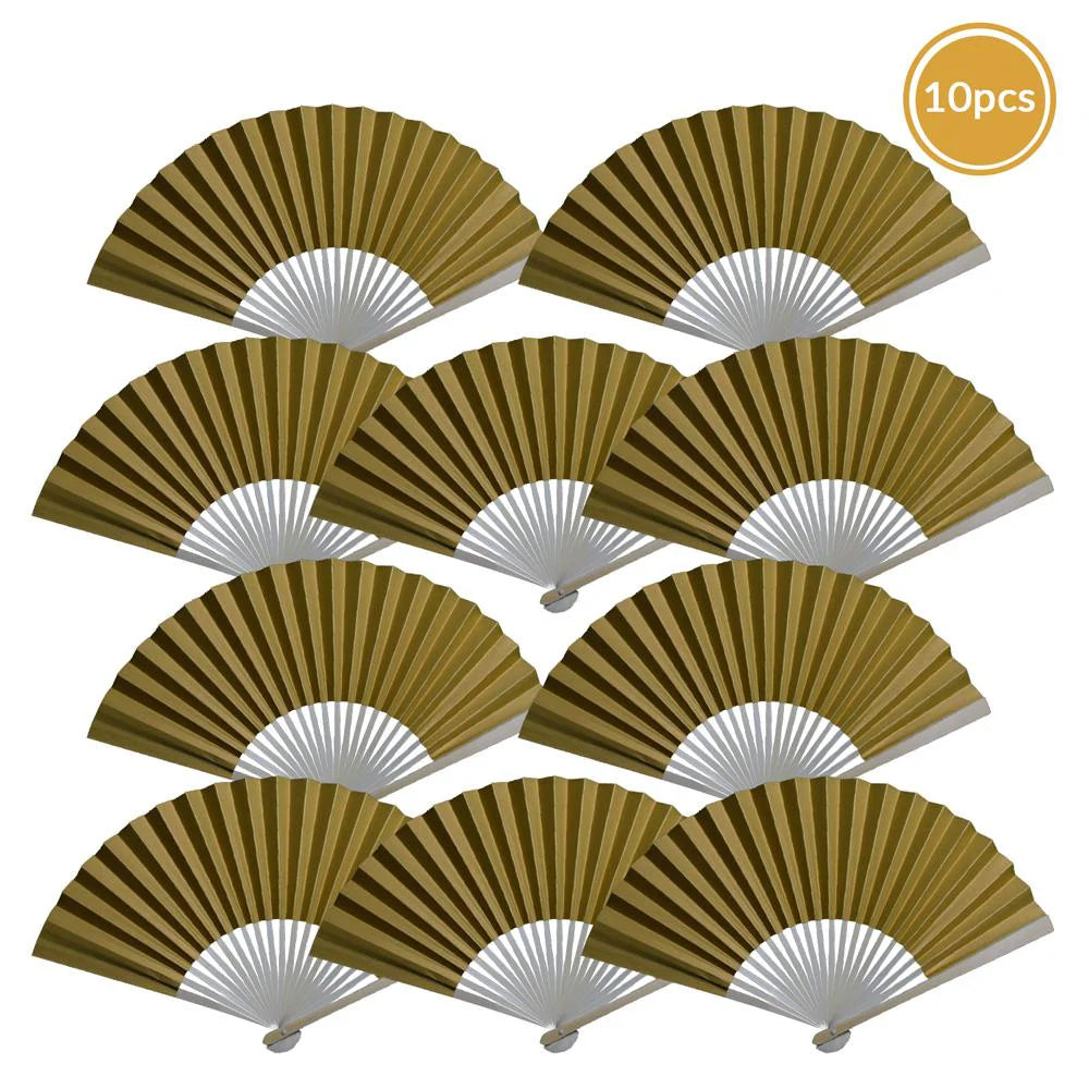 Gold Paper Folding Fan for weddings, outdoor events, and guest favors