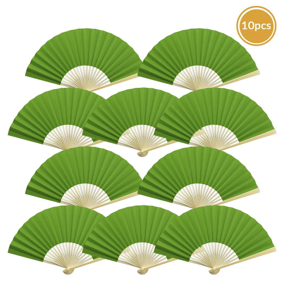 Green Paper Folding Fan for weddings, outdoor events, and guest favors