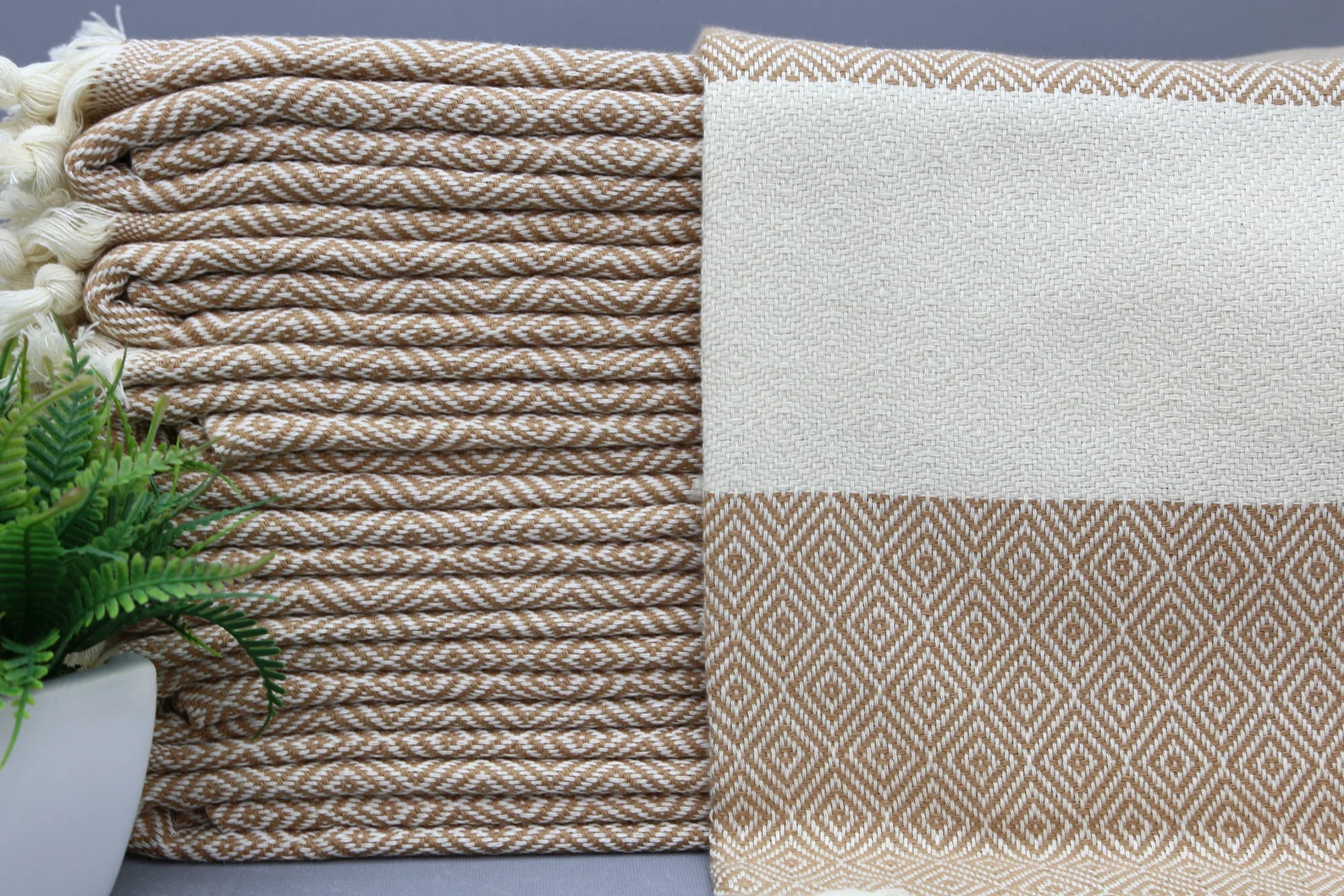Light Brown Diamond Classic Turkish Towel in premium cotton, lightweight, quick-drying, and perfect for travel, beach, spa, and luxe gifts