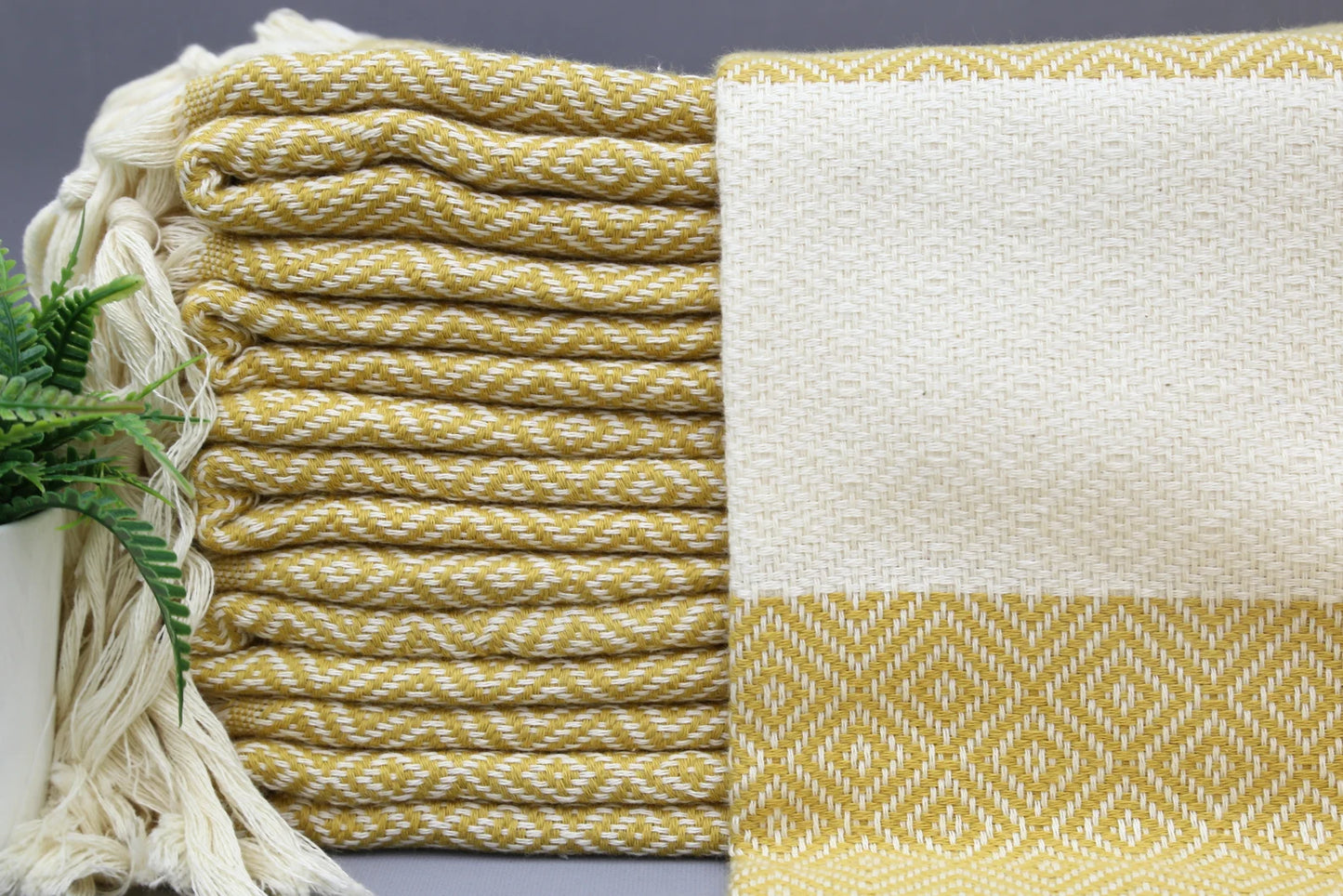 Mustard Diamond Classic Turkish Towel in premium cotton, lightweight, quick-drying, and perfect for travel, beach, spa, and luxe gifts