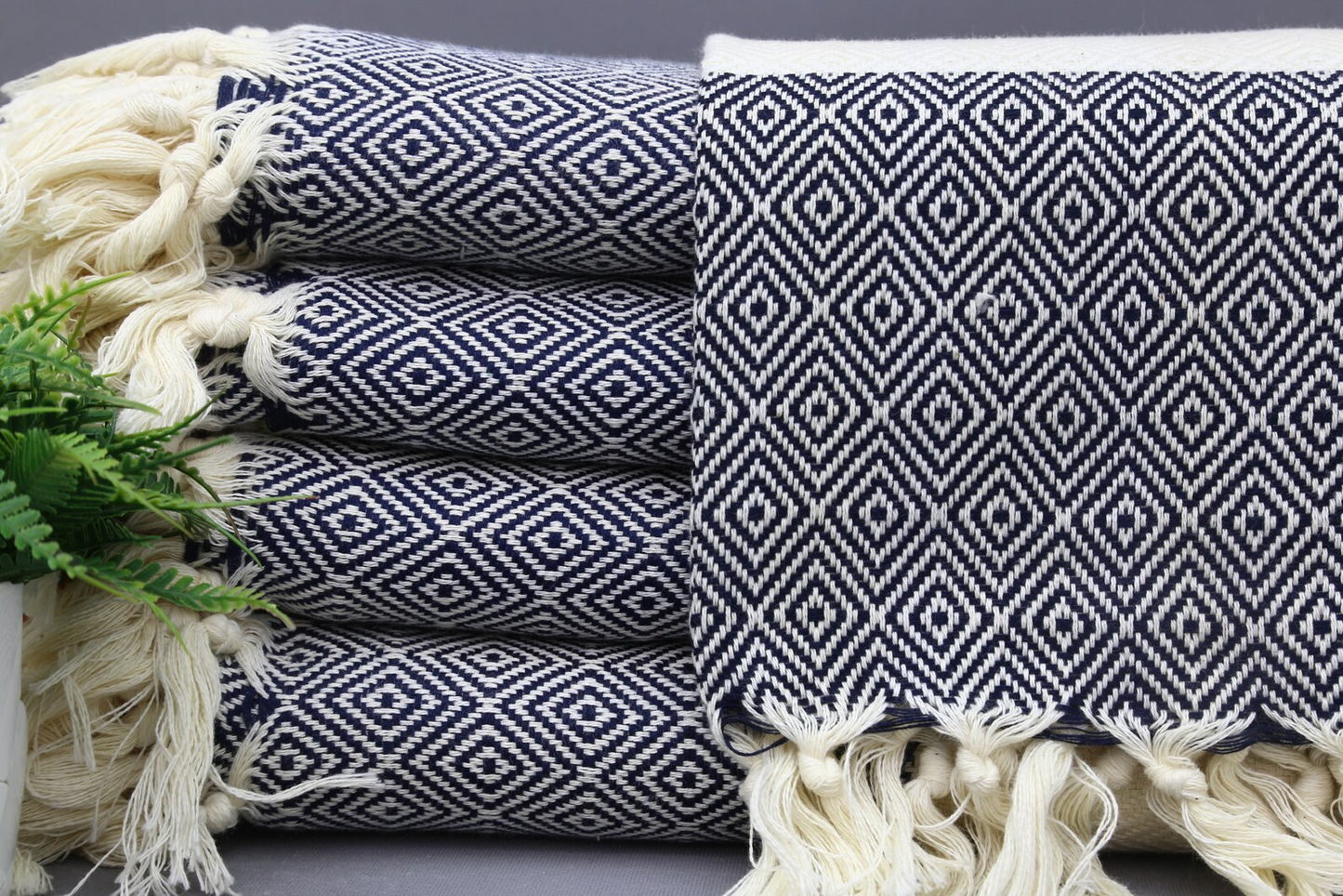 Navy Diamond Classic Turkish Towel in premium cotton, lightweight, quick-drying, and perfect for travel, beach, spa, and luxe gifts