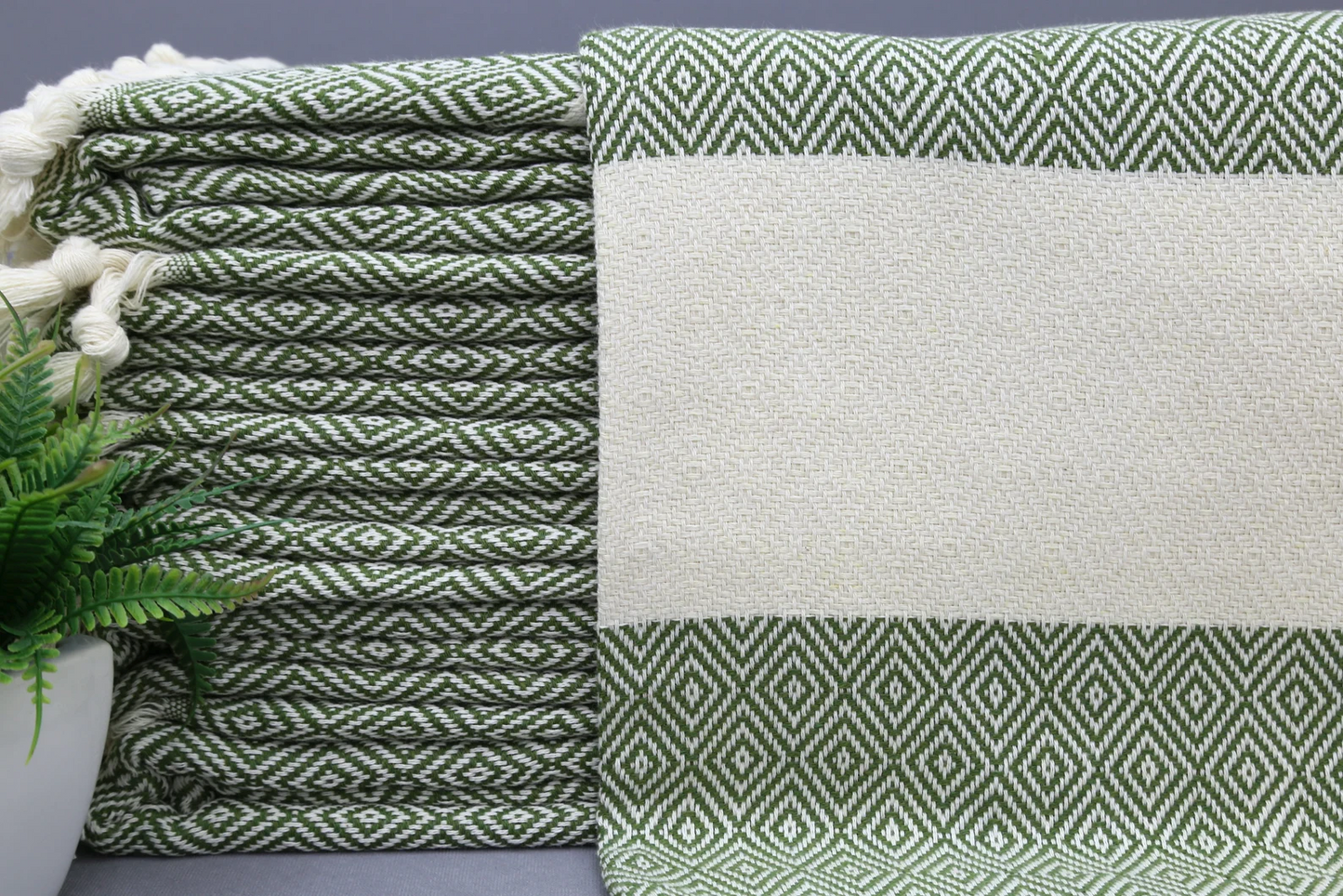Olive Green Diamond Classic Turkish Towel in premium cotton, lightweight, quick-drying, and perfect for travel, beach, spa, and luxe gifts