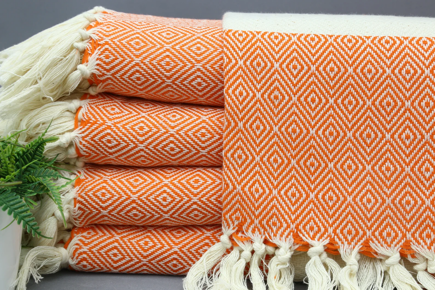Orange Diamond Classic Turkish Towel in premium cotton, lightweight, quick-drying, and perfect for travel, beach, spa, and luxe gifts