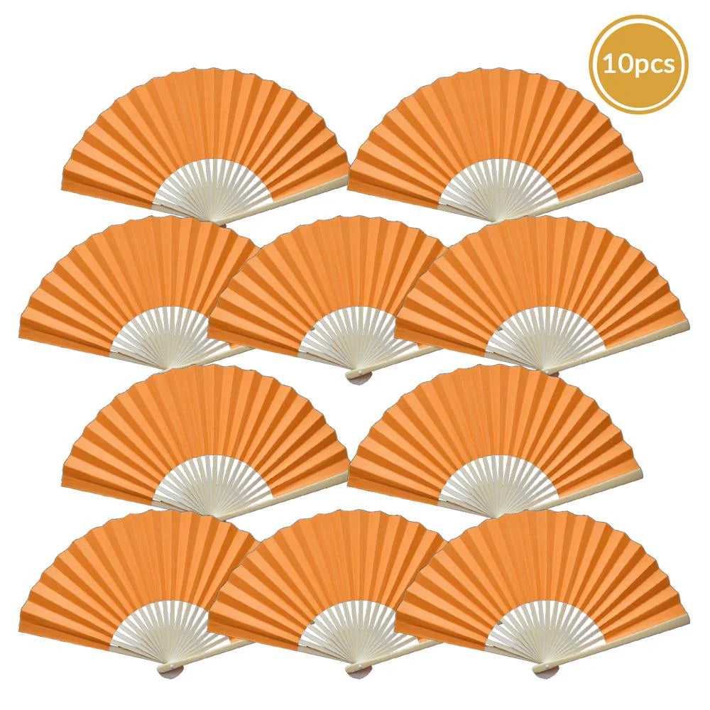 Orange Paper Folding Fan for weddings, outdoor events, and guest favors