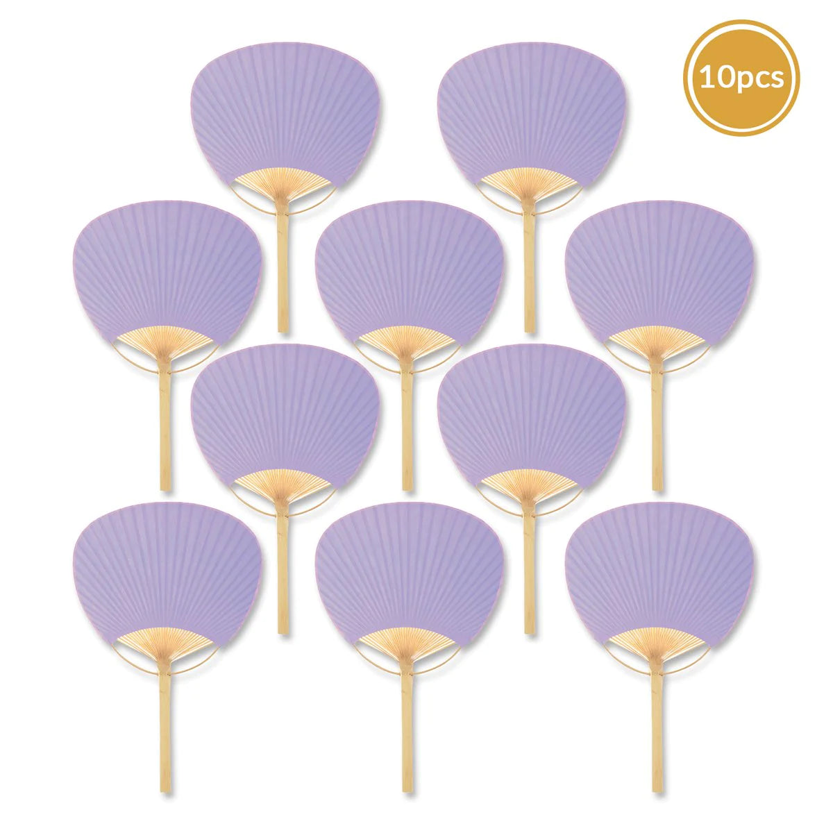 Lavender paper paddle fan with wooden handle for weddings, events, and guest favors