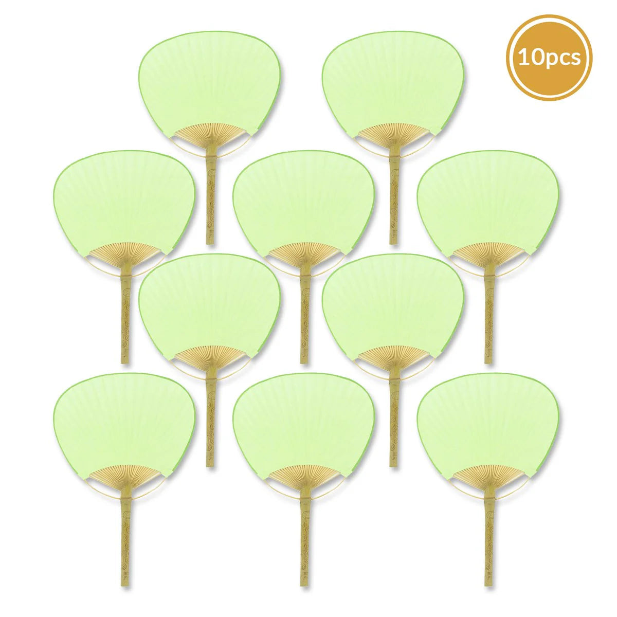 Light Lime paper paddle fan with wooden handle for weddings, events, and guest favors