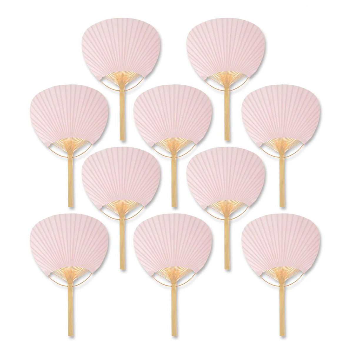 Pink paper paddle fan with wooden handle for weddings, events, and guest favors