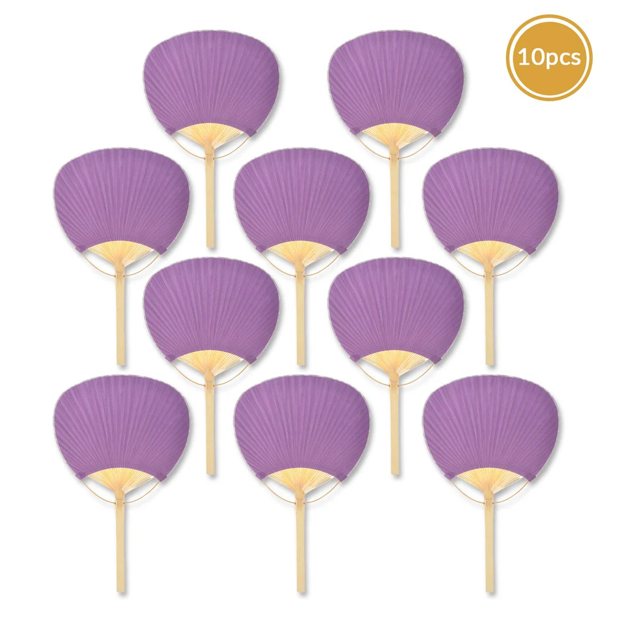 Purple paper paddle fan with wooden handle for weddings, events, and guest favors