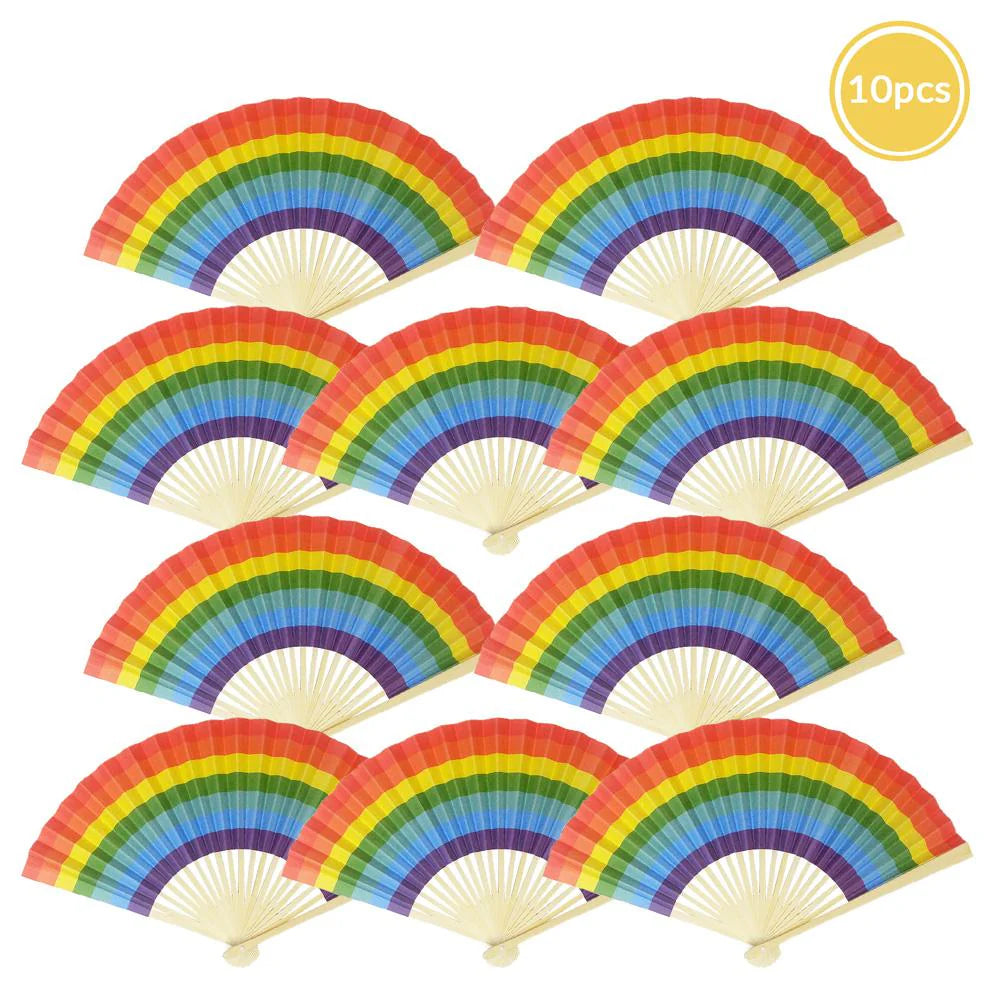 Rainbow Paper Folding Fan for weddings, outdoor events, and guest favors