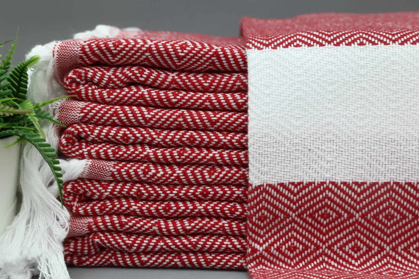 Red Diamond Classic Turkish Towel in premium cotton, lightweight, quick-drying, and perfect for travel, beach, spa, and luxe gifts