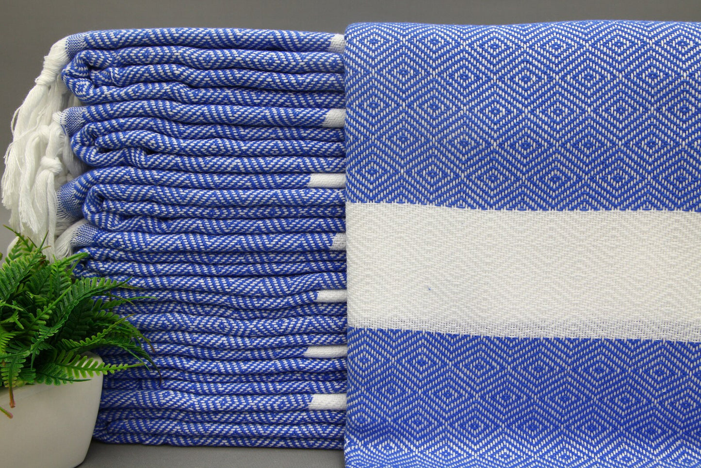 Saxe Blue Diamond Classic Turkish Towel in premium cotton, lightweight, quick-drying, and perfect for travel, beach, spa, and luxe gifts