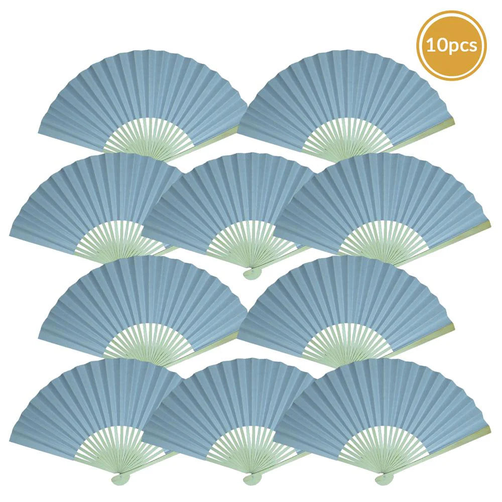 Serenity Blue Paper Folding Fan for weddings, outdoor events, and guest favors