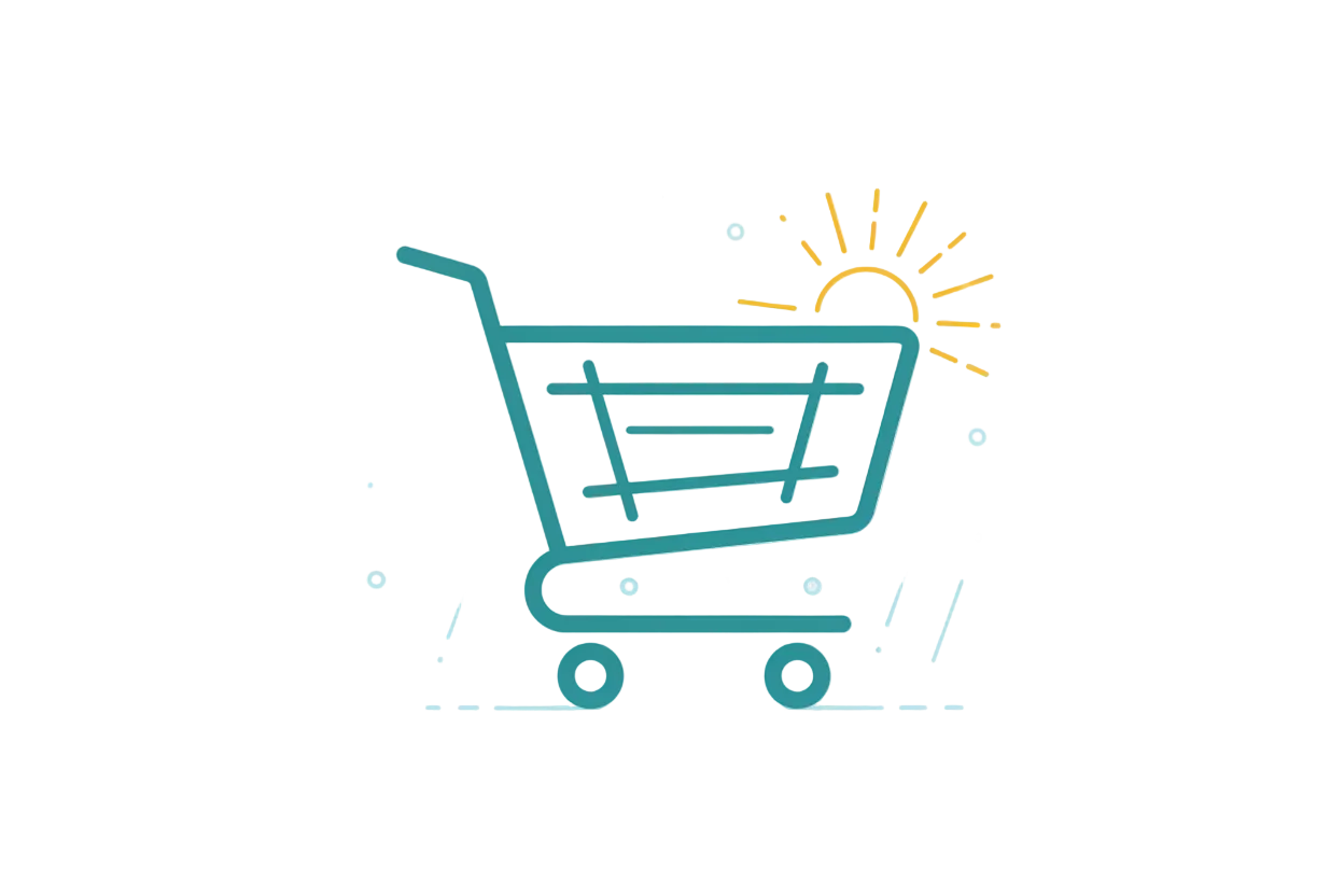 Shopping cart with sun and rain