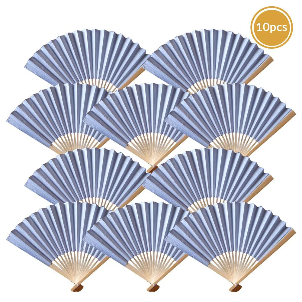 Silver Paper Folding Fan for weddings, outdoor events, and guest favors