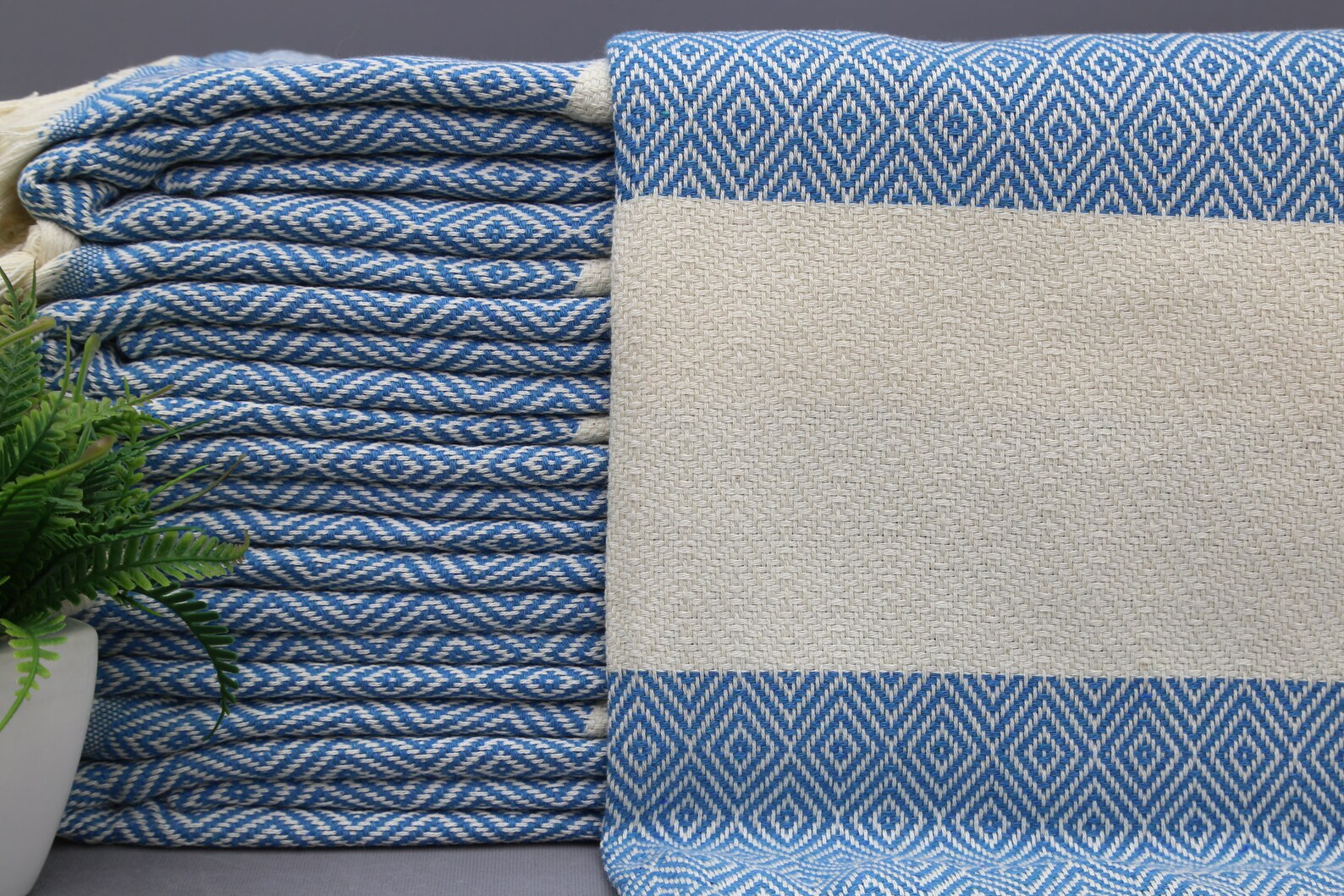 Sky Blue Diamond Classic Turkish Towel in premium cotton, lightweight, quick-drying, and perfect for travel, beach, spa, and luxe gifts