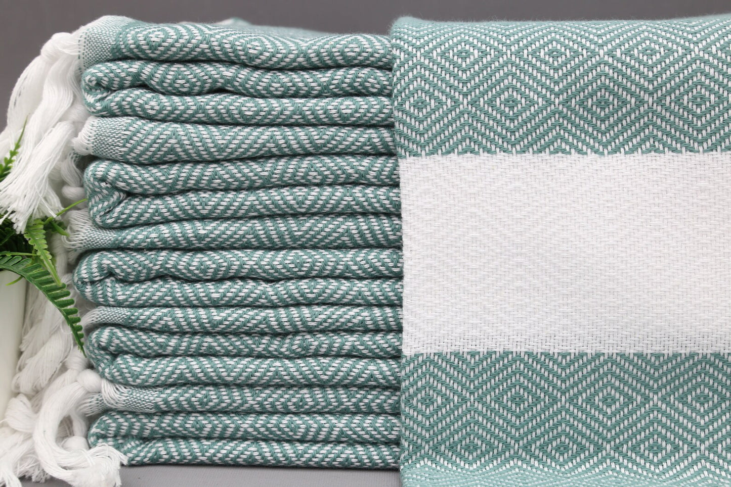 Teal Green Diamond Classic Turkish Towel in premium cotton, lightweight, quick-drying, and perfect for travel, beach, spa, and luxe gifts