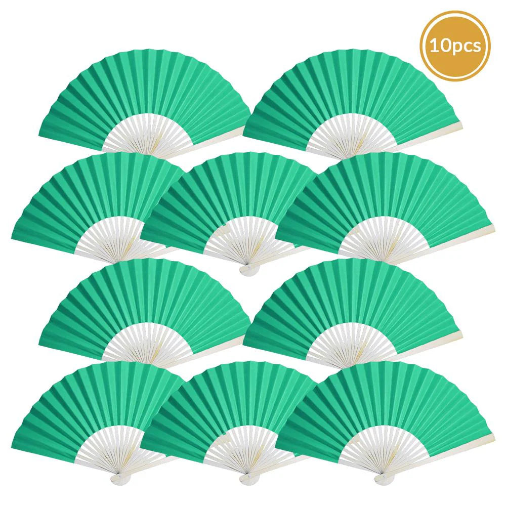 Teal Paper Folding Fan for weddings, outdoor events, and guest favors