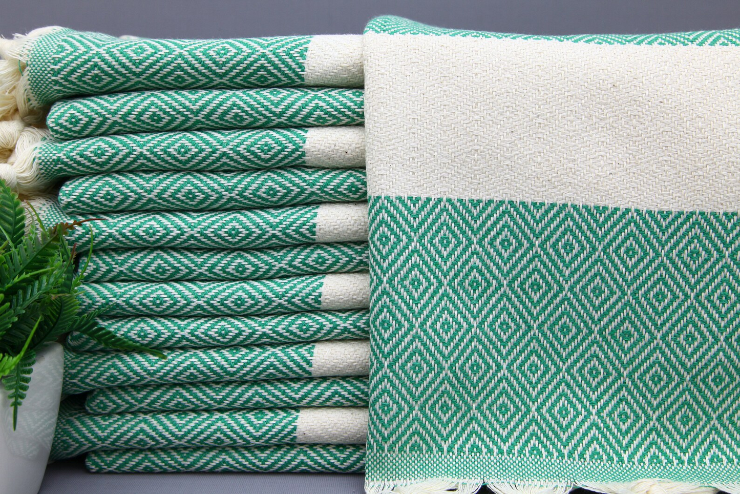 Turquoise Diamond Classic Turkish Towel in premium cotton, lightweight, quick-drying, and perfect for travel, beach, spa, and luxe gifts