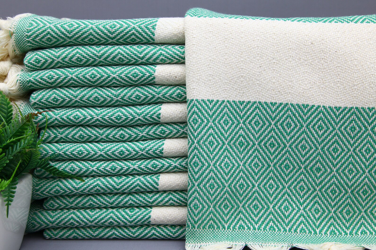 Turquoise Diamond Classic Turkish Towel in premium cotton, lightweight, quick-drying, and perfect for travel, beach, spa, and luxe gifts