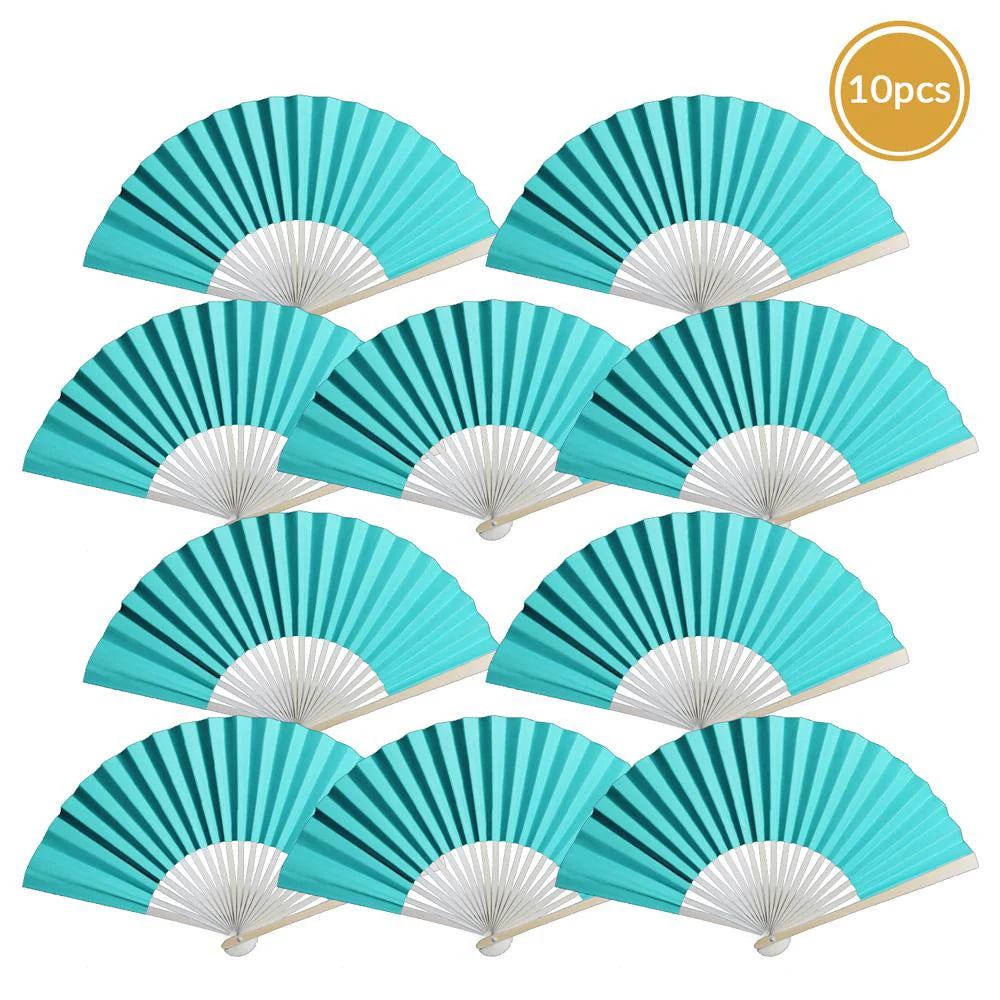 Turquoise Paper Folding Fan for weddings, outdoor events, and guest favors