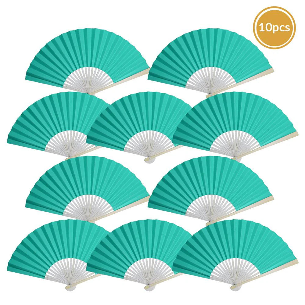 Water Blue Paper Folding Fan for weddings, outdoor events, and guest favors