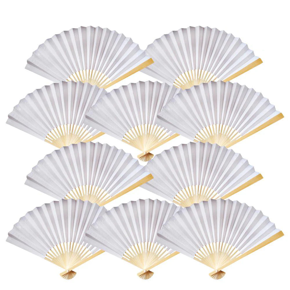 White Paper Folding Fan for weddings, outdoor events, and guest favors