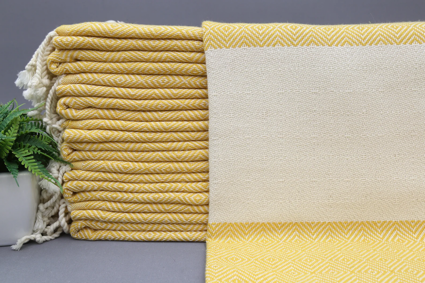 Yellow Diamond Classic Turkish Towel in premium cotton, lightweight, quick-drying, and perfect for travel, beach, spa, and luxe gifts