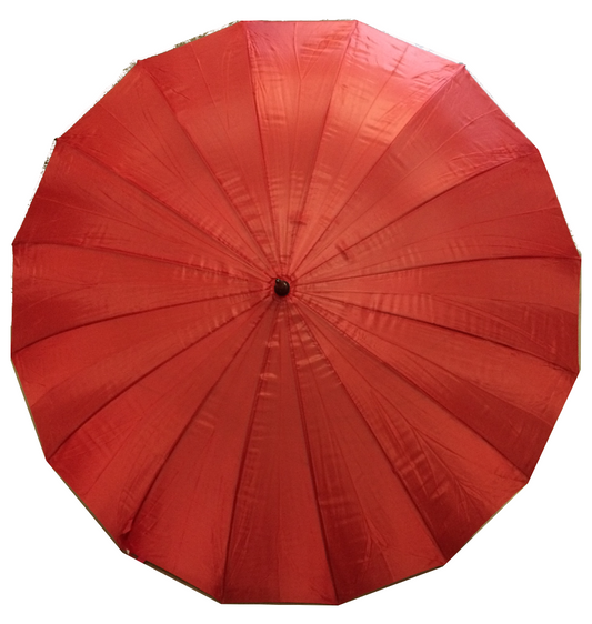 Red large 16-panel umbrella, ideal for events, weddings, and rain protection.